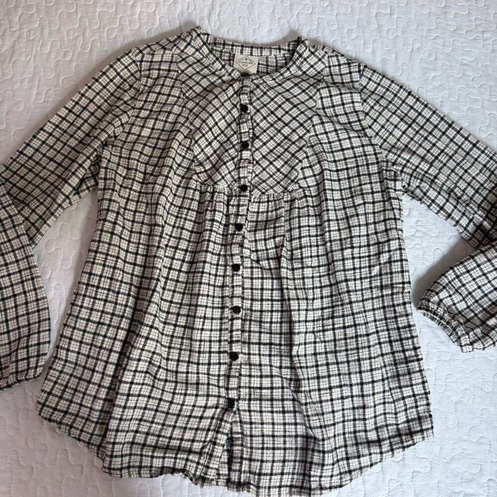 CLASSIC ST. JOHNS BAY WOMEN MEDIUM BLOUSE PLAID FLANNEL BLOUSON BUTTON DOWN - Picture 2 of 7